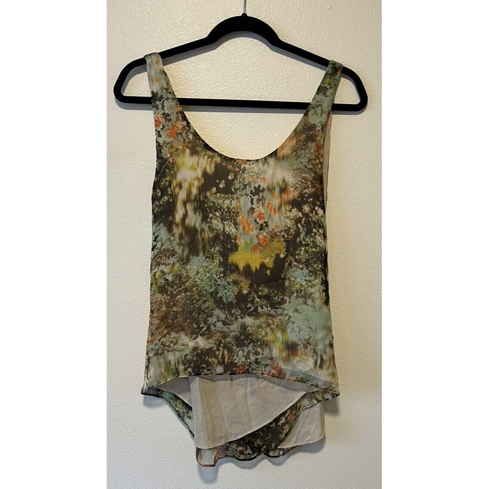 Waverly Grey Silk Tank Top NWT Size 10 Brown Olive Floral